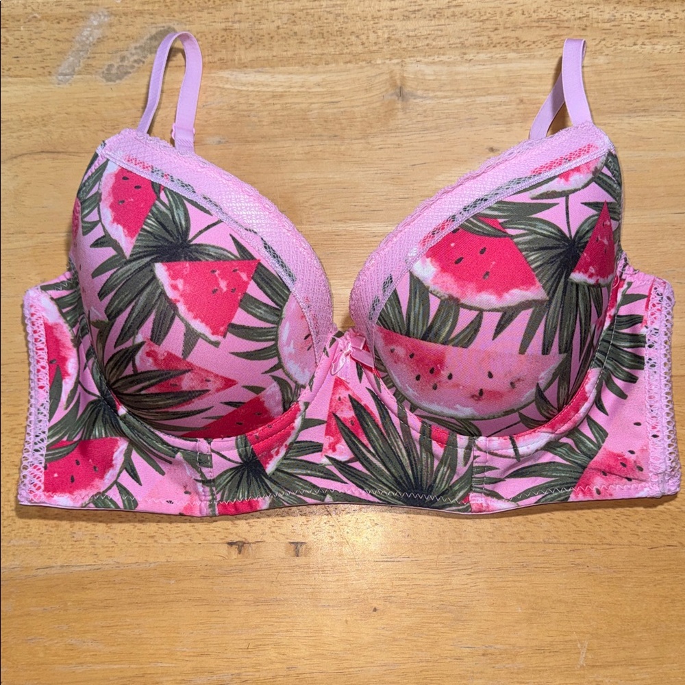 Pink Watermelon Print Pushup Bustier Bra